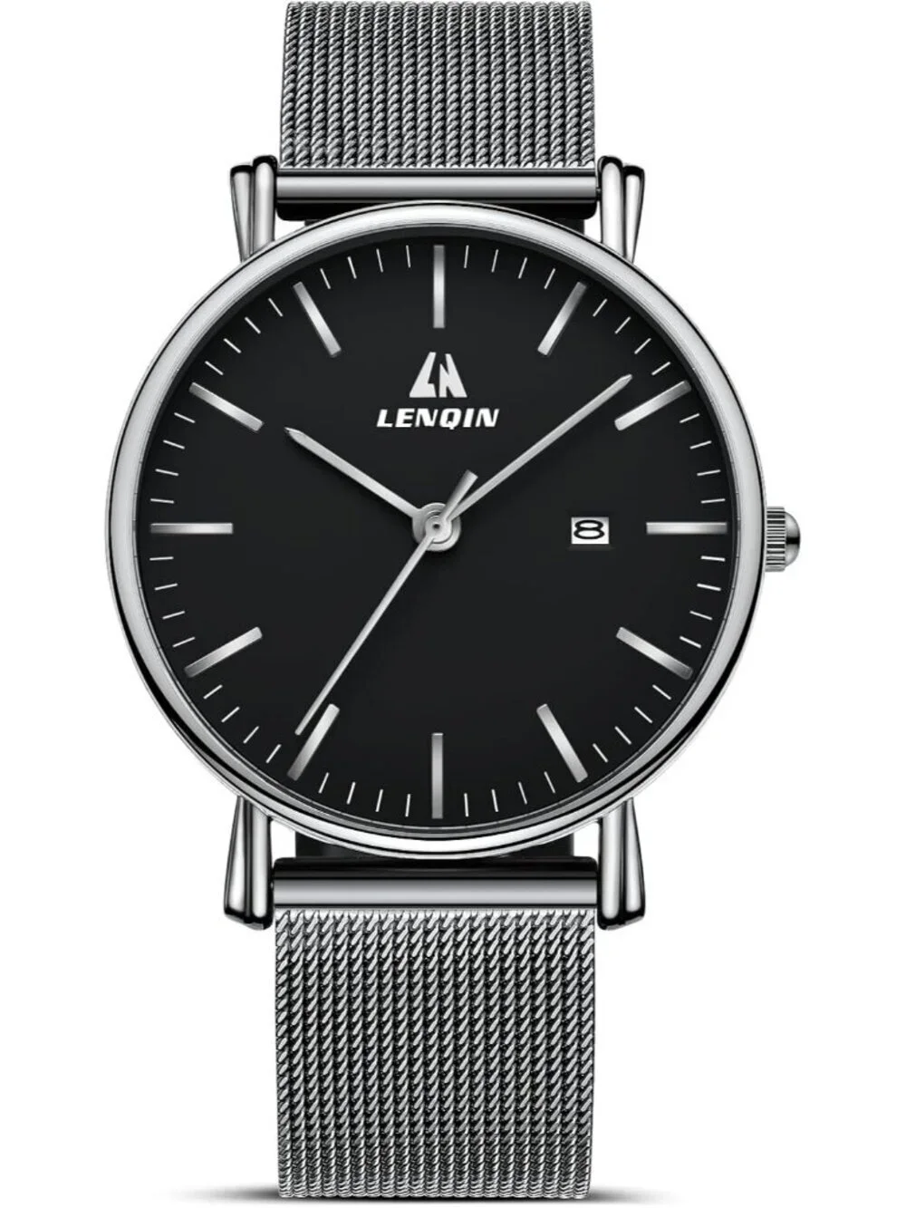 Men's Silver Black Classic Waterproof Mesh Straps Analog Quartz Luxury Watch